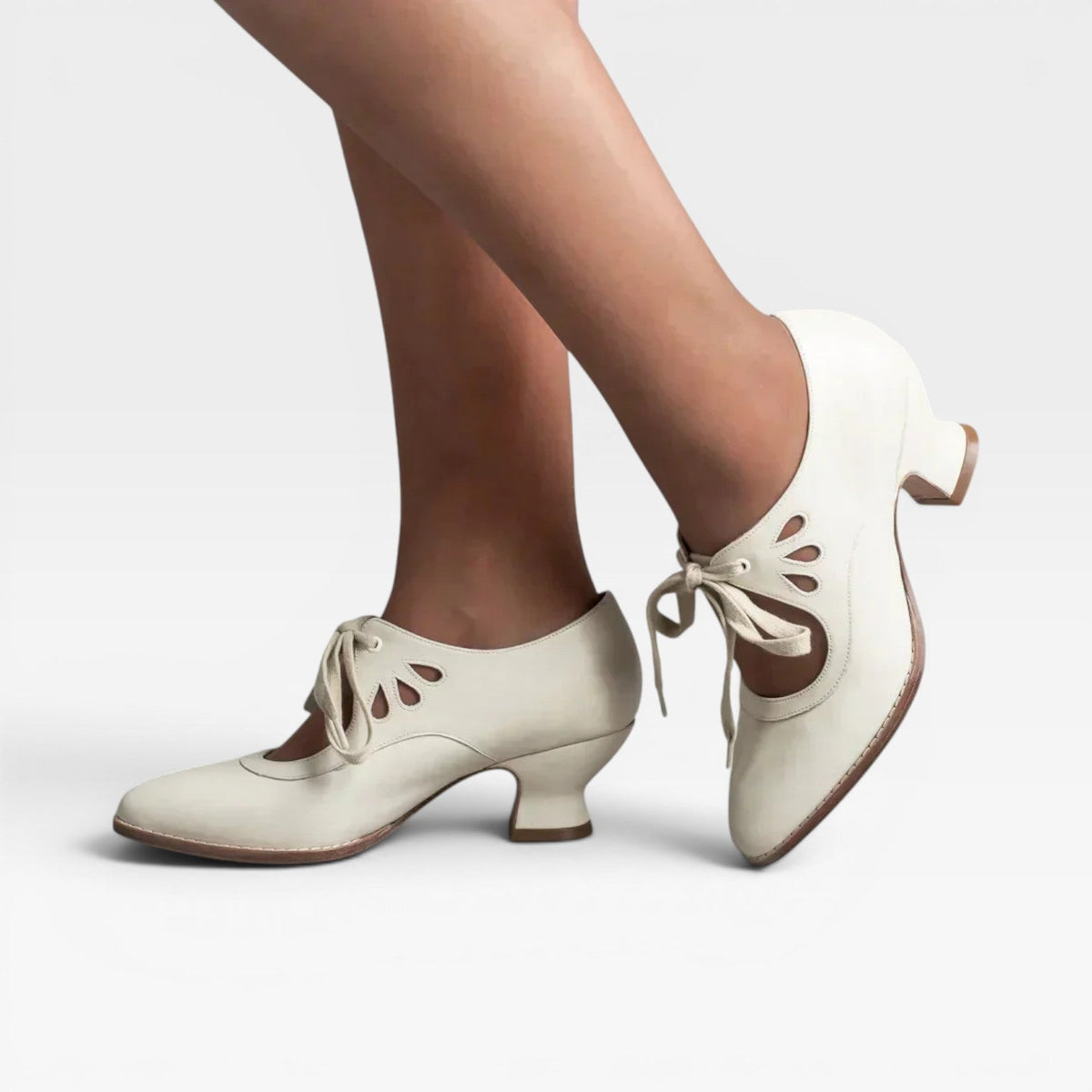 Women's Leather Lace-Up Low Heel Pumps