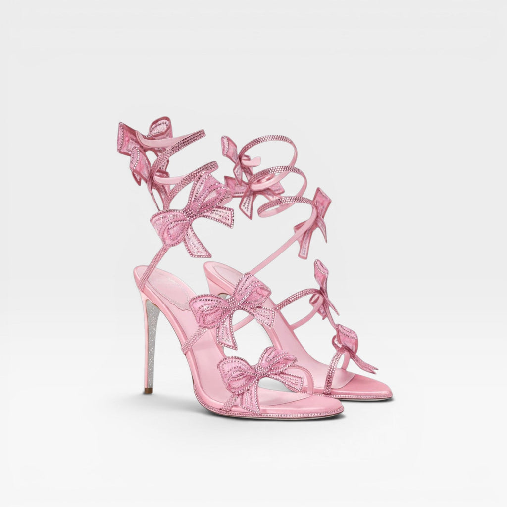 Women's Crystal Bow Ankle Wrap Sandals