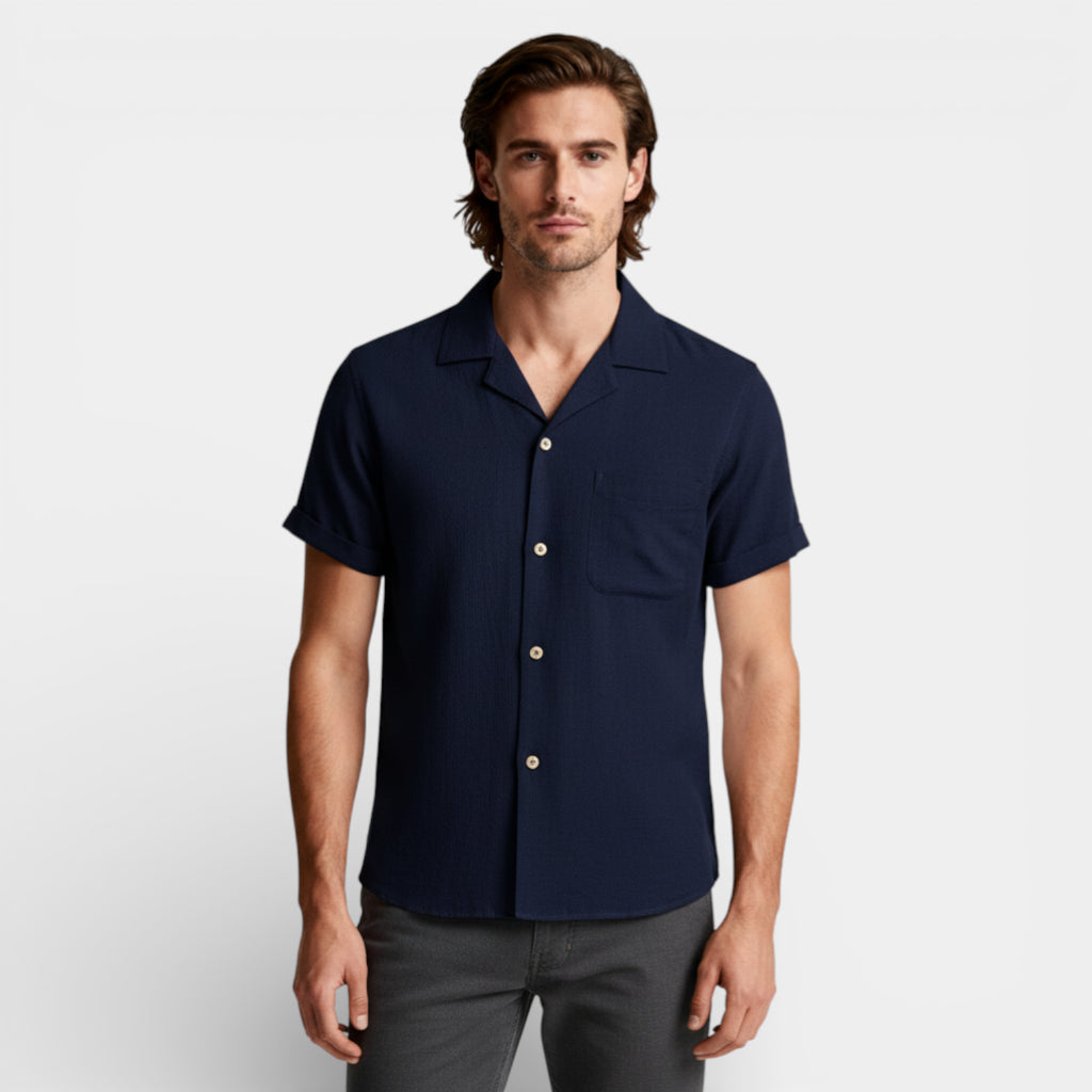Short Sleeve Button-Up Textured Shirt Regular Fit for Men