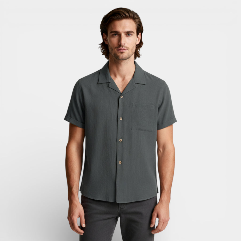 Short Sleeve Button-Up Textured Shirt Regular Fit for Men