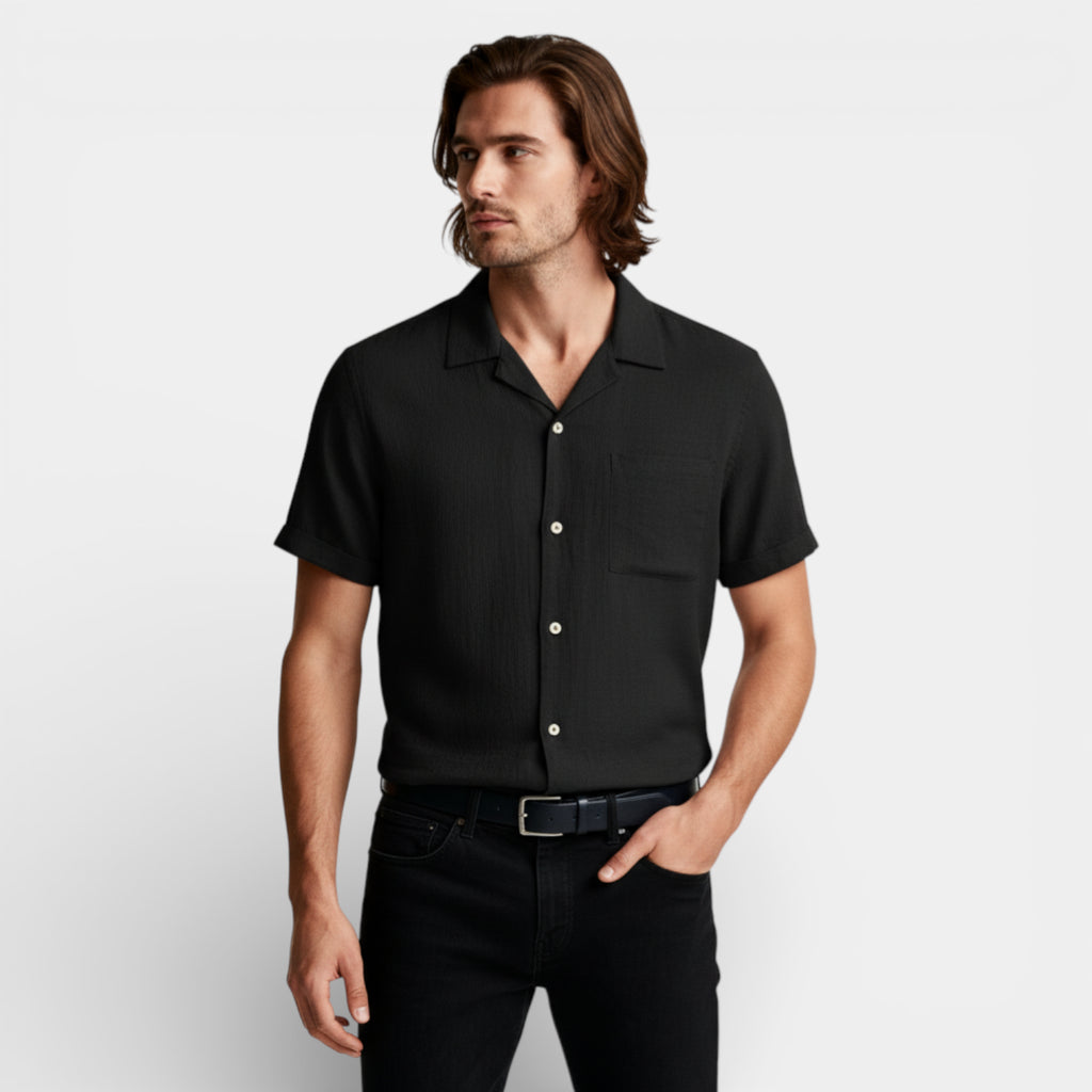 Short Sleeve Button-Up Textured Shirt Regular Fit for Men