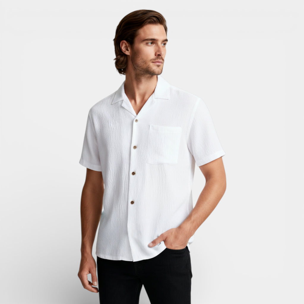 Short Sleeve Button-Up Textured Shirt Regular Fit for Men