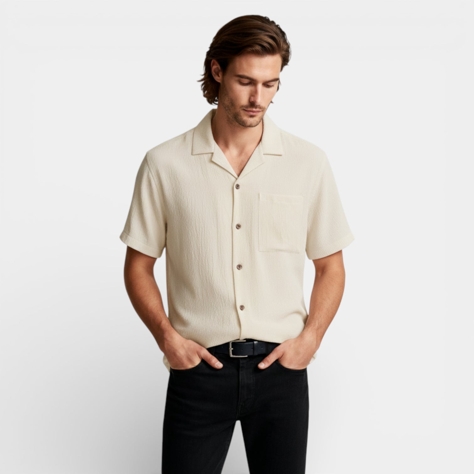 Short Sleeve Button-Up Textured Shirt Regular Fit for Men