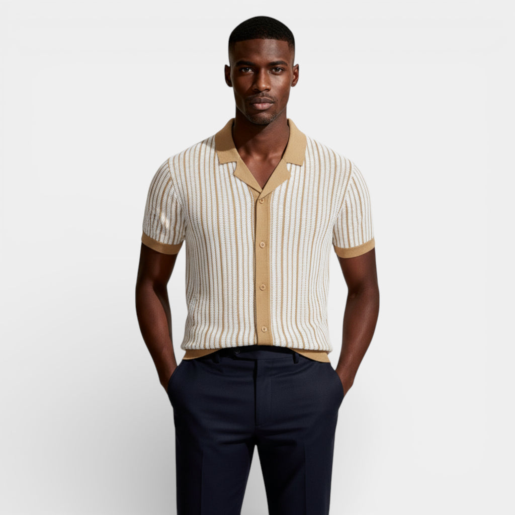 Short Sleeve Knit Polo Shirt Button-Up Regular Fit for Men