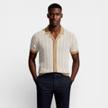 Short Sleeve Knit Polo Shirt Button-Up Regular Fit for Men