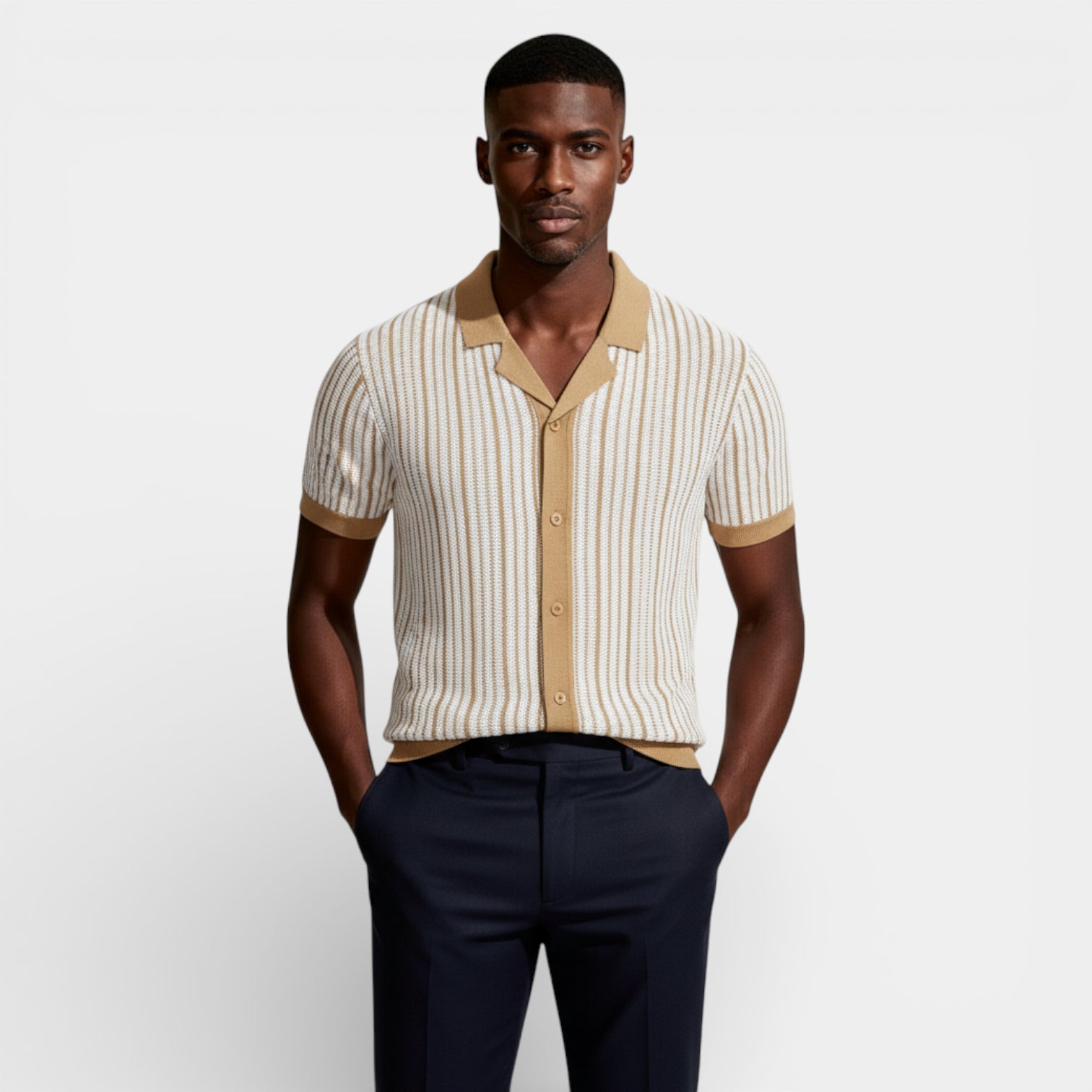 Short Sleeve Knit Polo Shirt Button-Up Regular Fit for Men