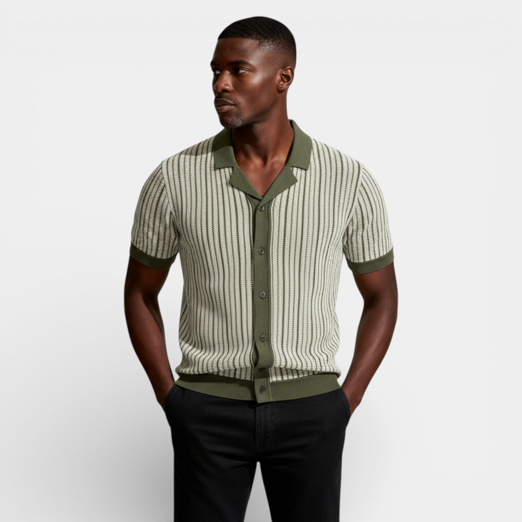 Short Sleeve Knit Polo Shirt Button-Up Regular Fit for Men
