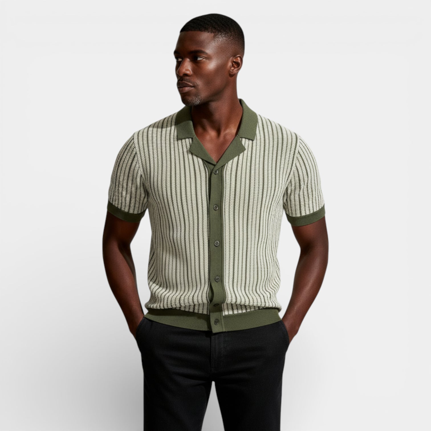 Short Sleeve Knit Polo Shirt Button-Up Regular Fit for Men