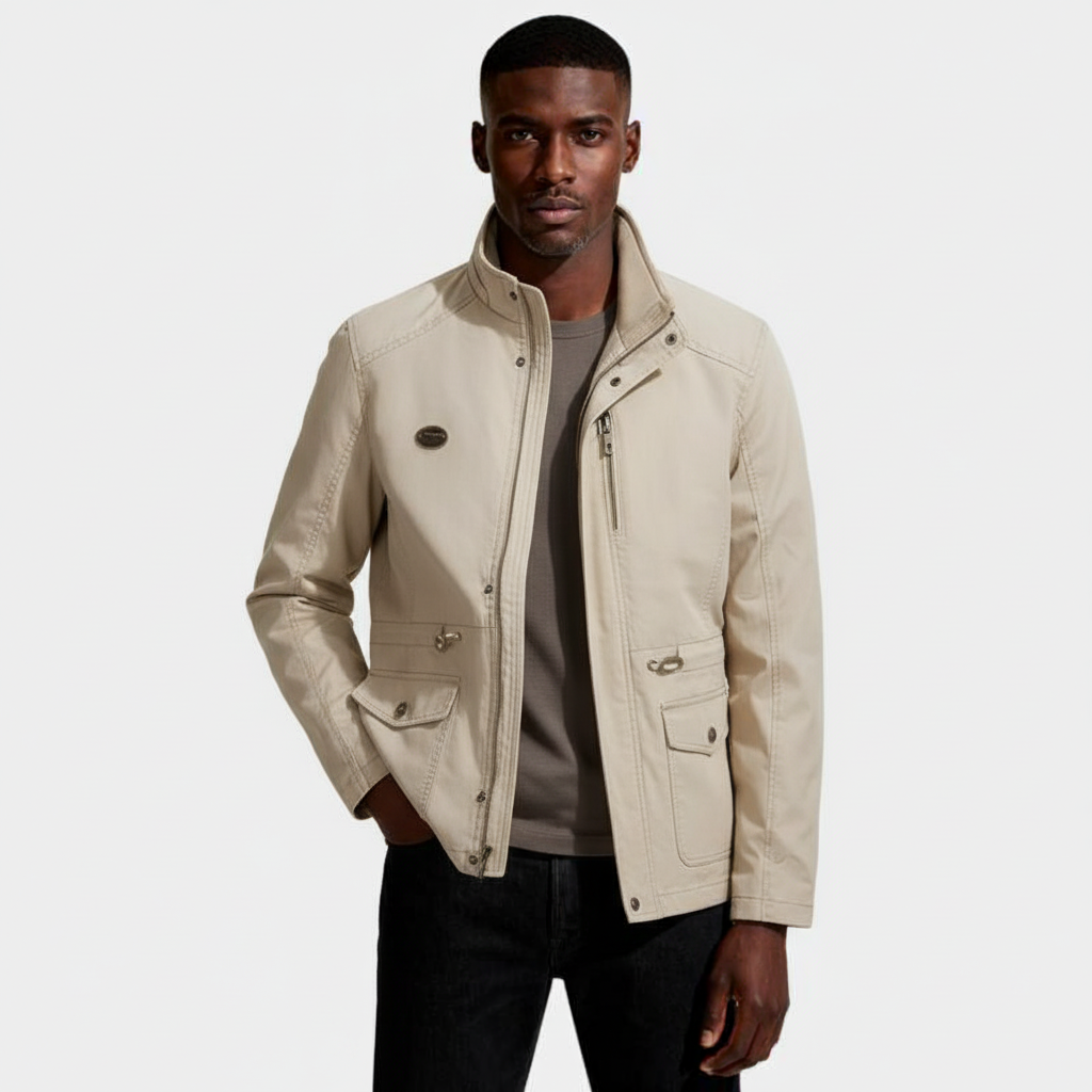 Stand Collar Multi-Pocket Field Jacket Regular Fit for Men