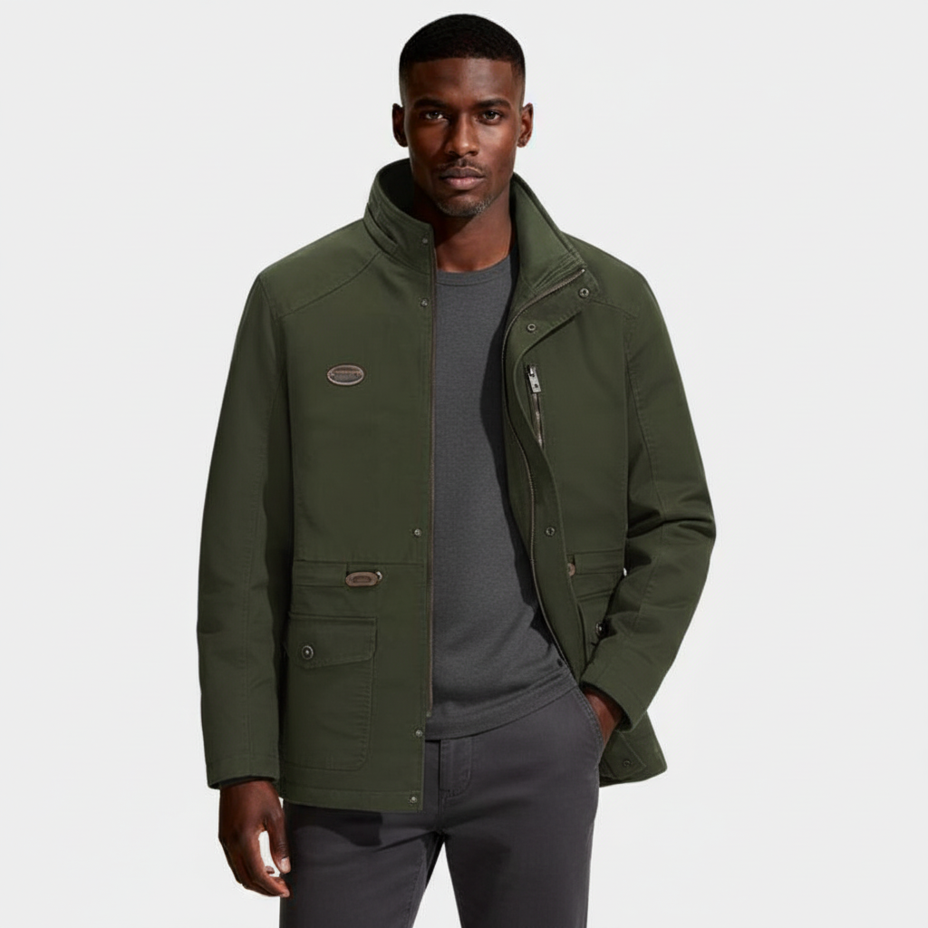 Stand Collar Multi-Pocket Field Jacket Regular Fit for Men
