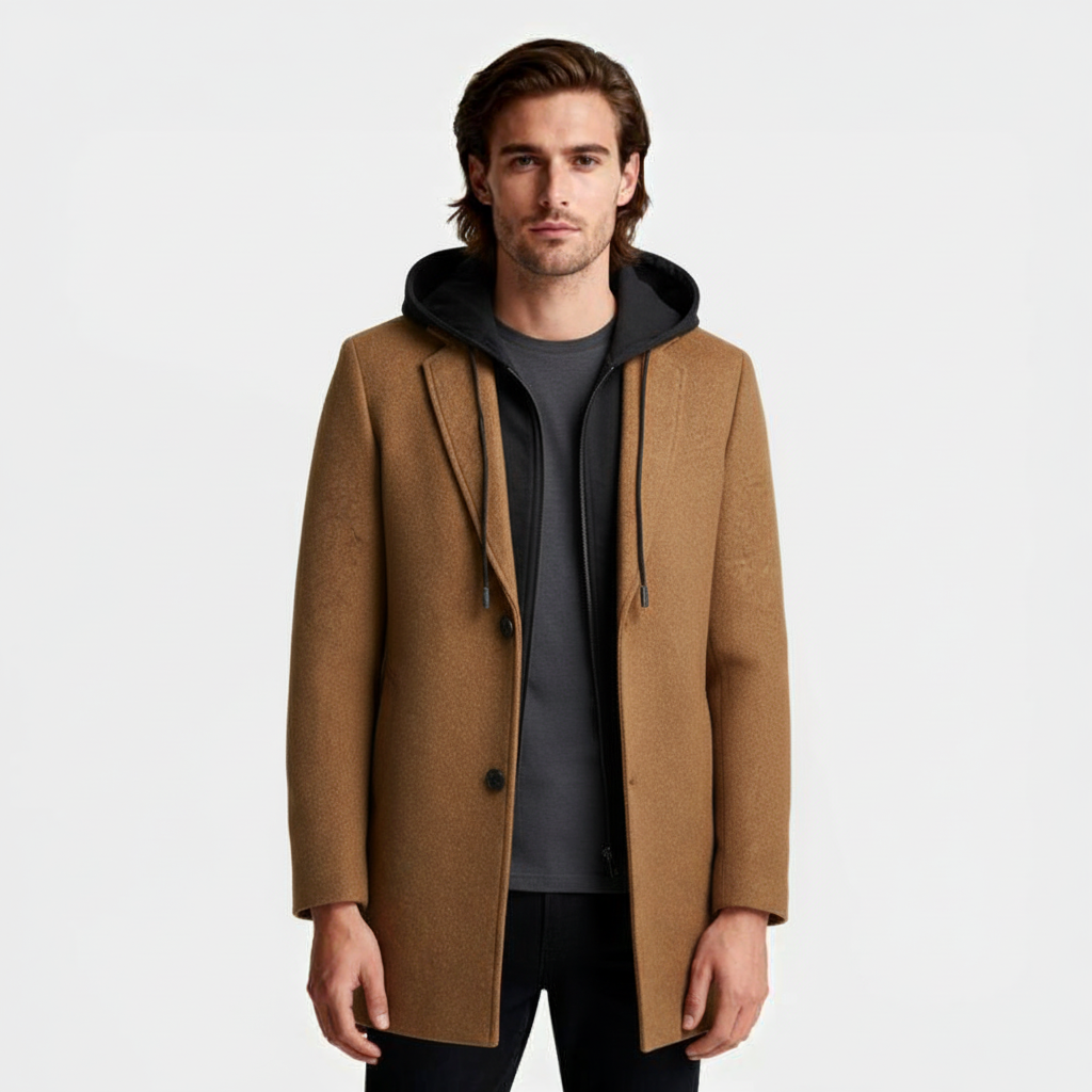 Hooded Overcoat Layered Zip-Button Front for Men