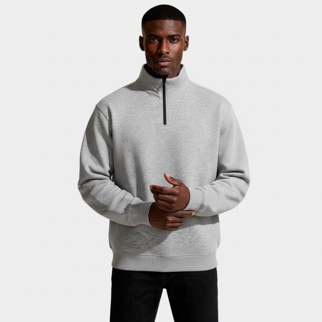Long Sleeve Quarter-Zip Pullover Sweater for Men