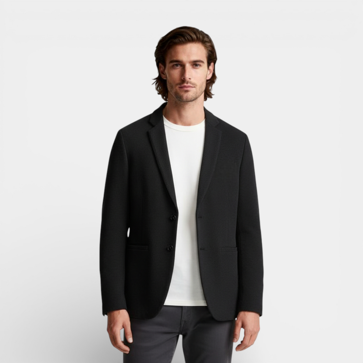 Single-Breasted Structured Blazer Notch Lapel for Men