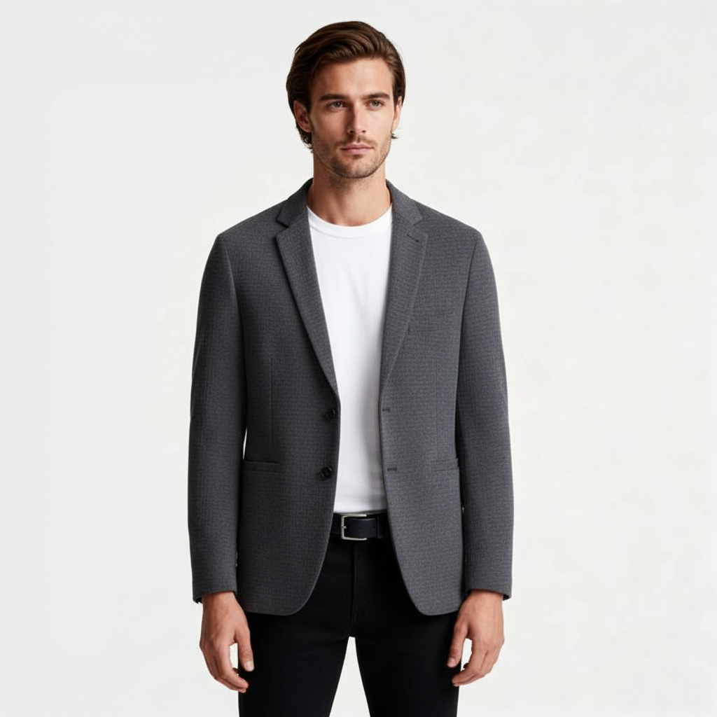 Single-Breasted Structured Blazer Notch Lapel for Men