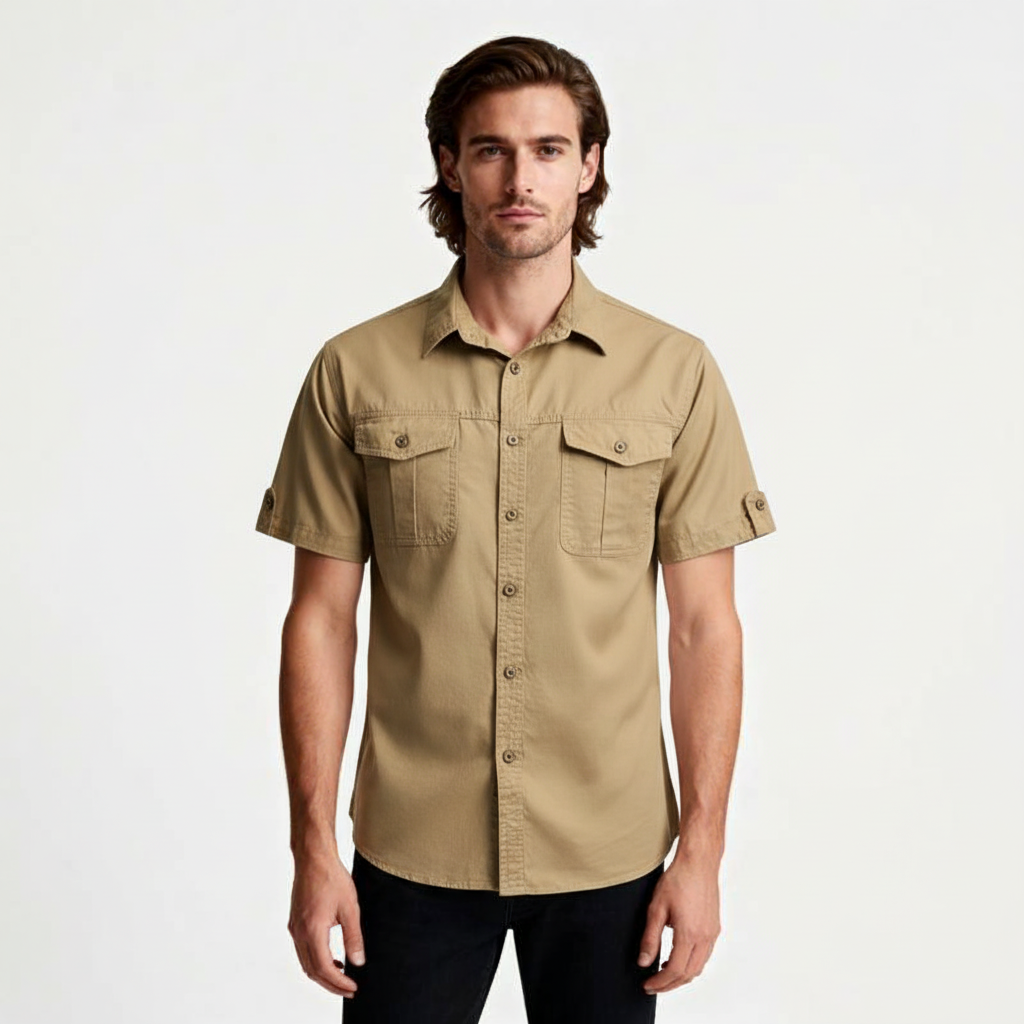 Short Sleeve Button-Up Utility Shirt Regular Fit for Men