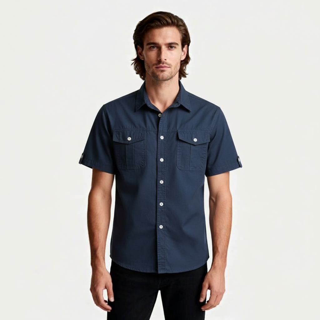 Short Sleeve Button-Up Utility Shirt Regular Fit for Men