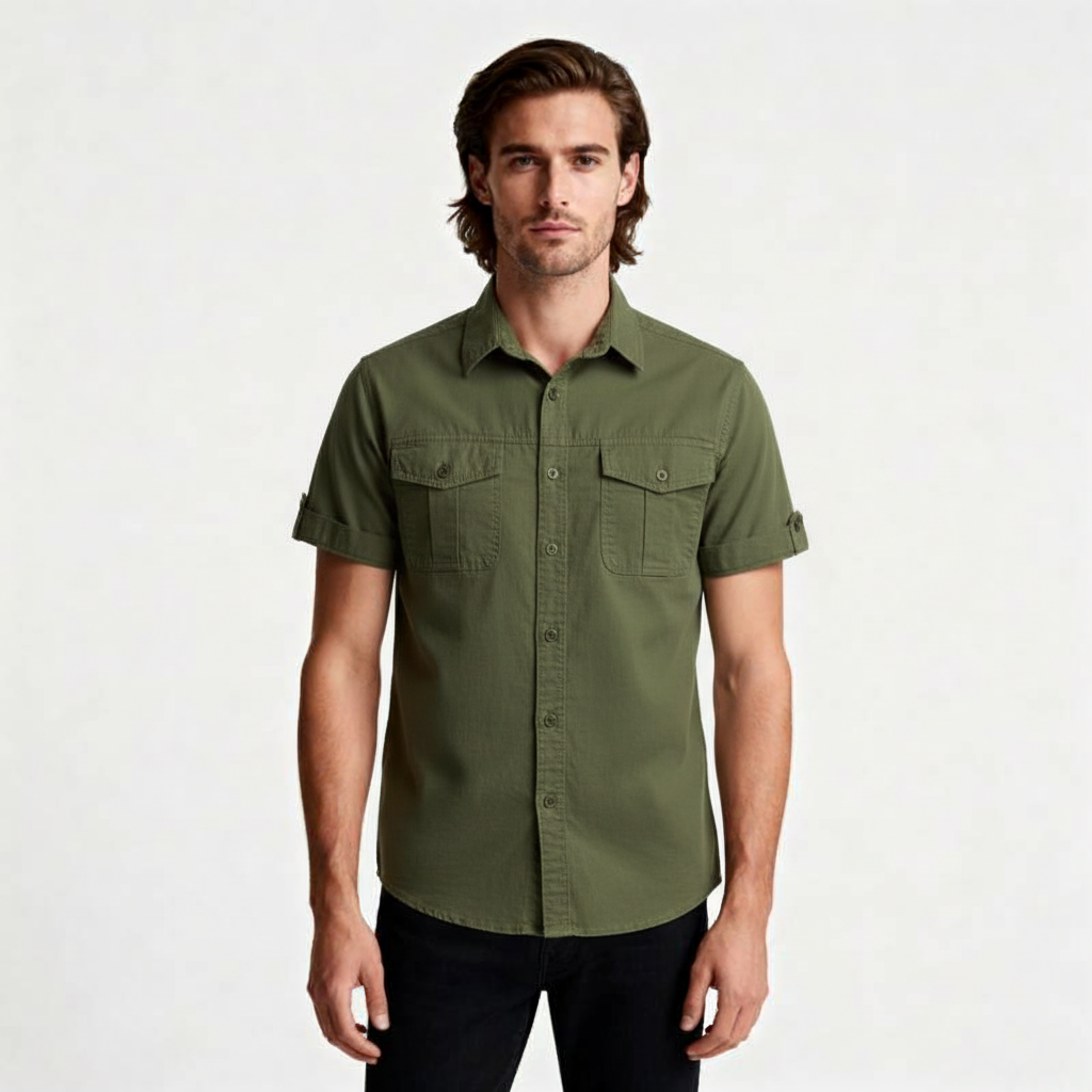 Short Sleeve Button-Up Utility Shirt Regular Fit for Men