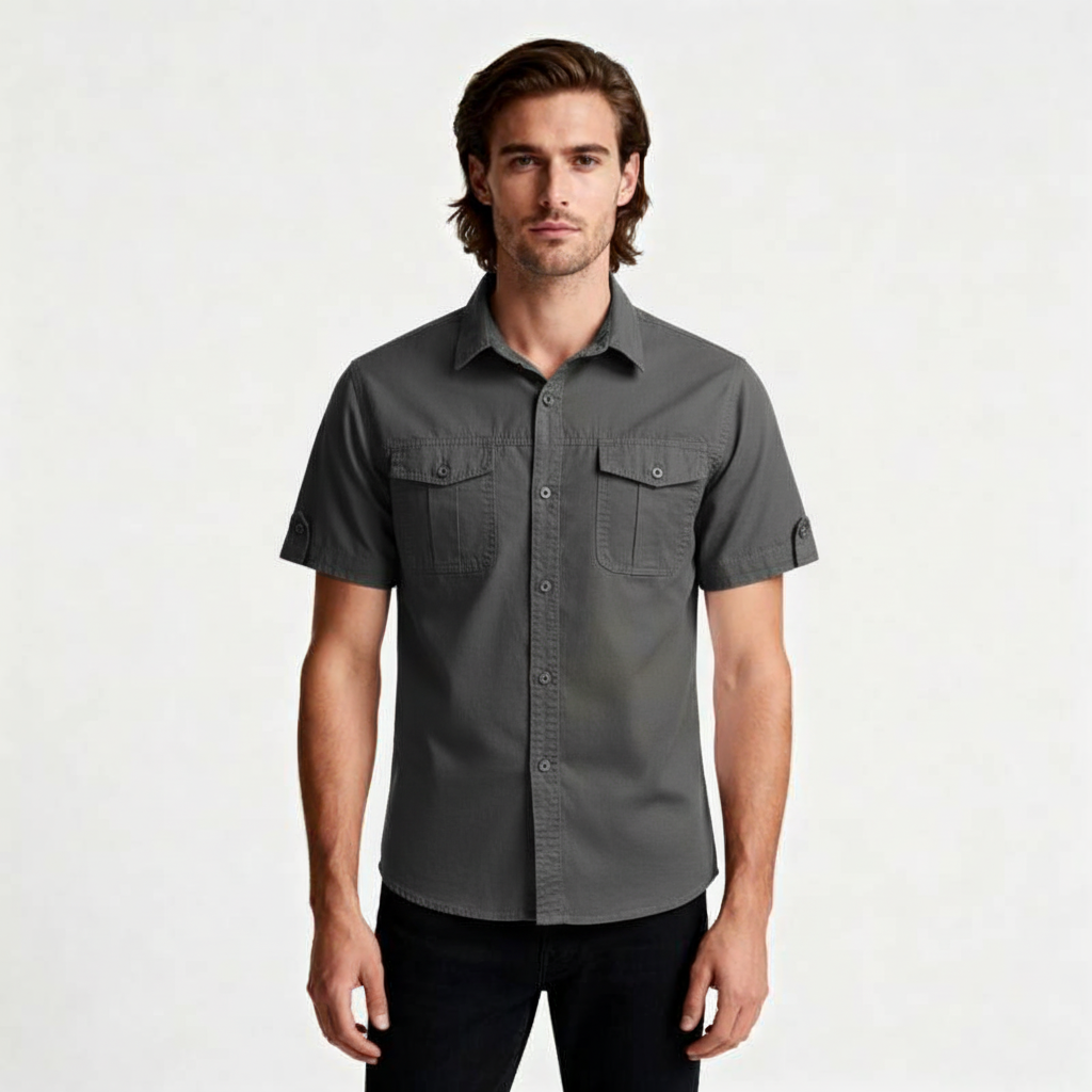 Short Sleeve Button-Up Utility Shirt Regular Fit for Men