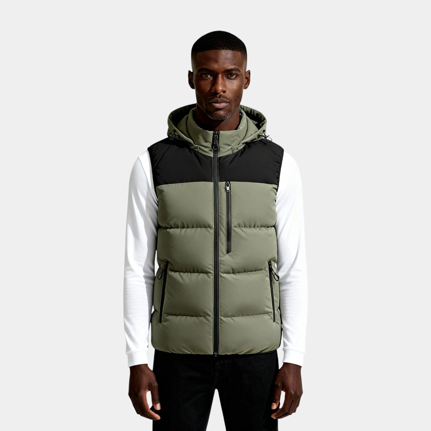 Hooded Puffer Vest Quilted Zip-Up Regular Fit for Men