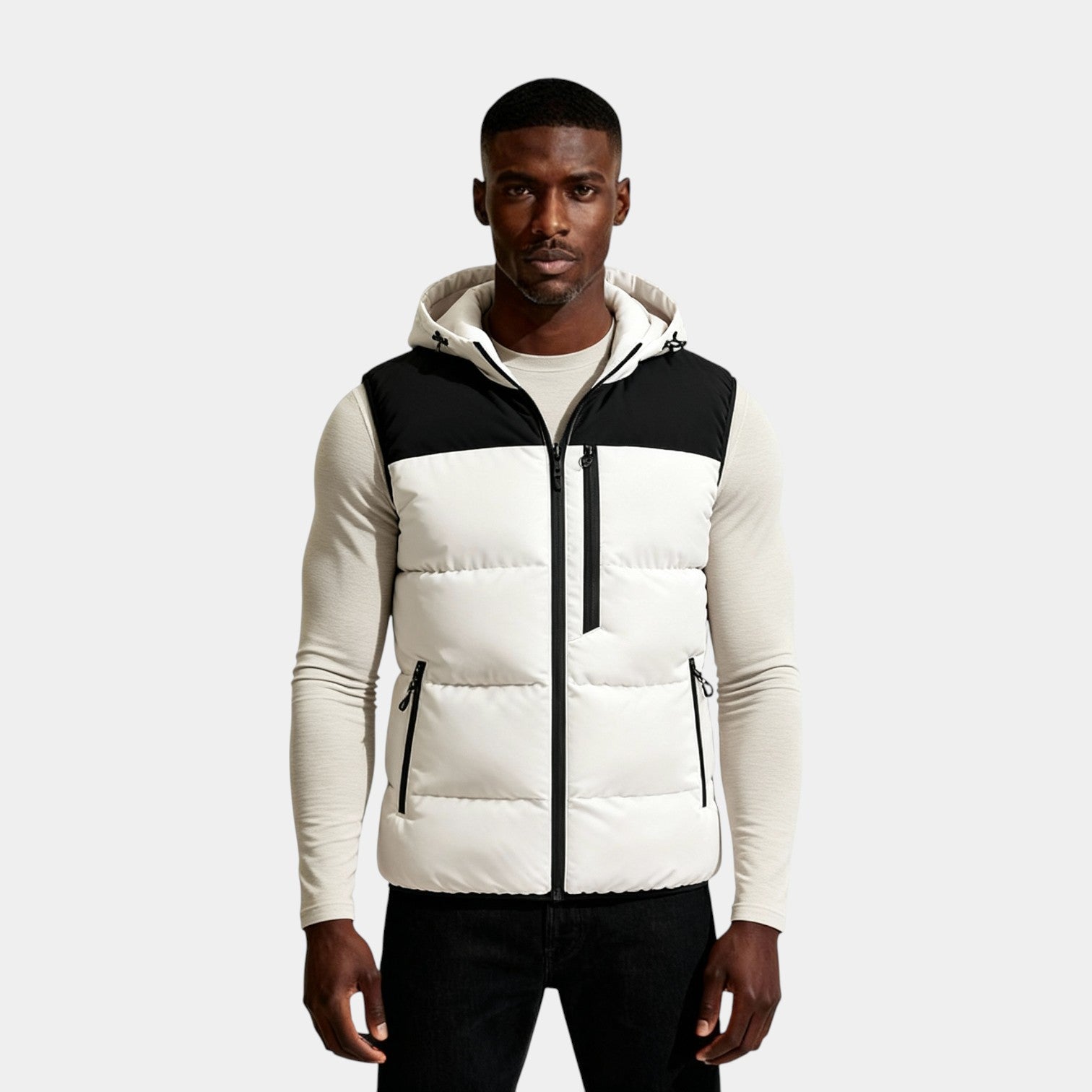 Hooded Puffer Vest Quilted Zip-Up Regular Fit for Men