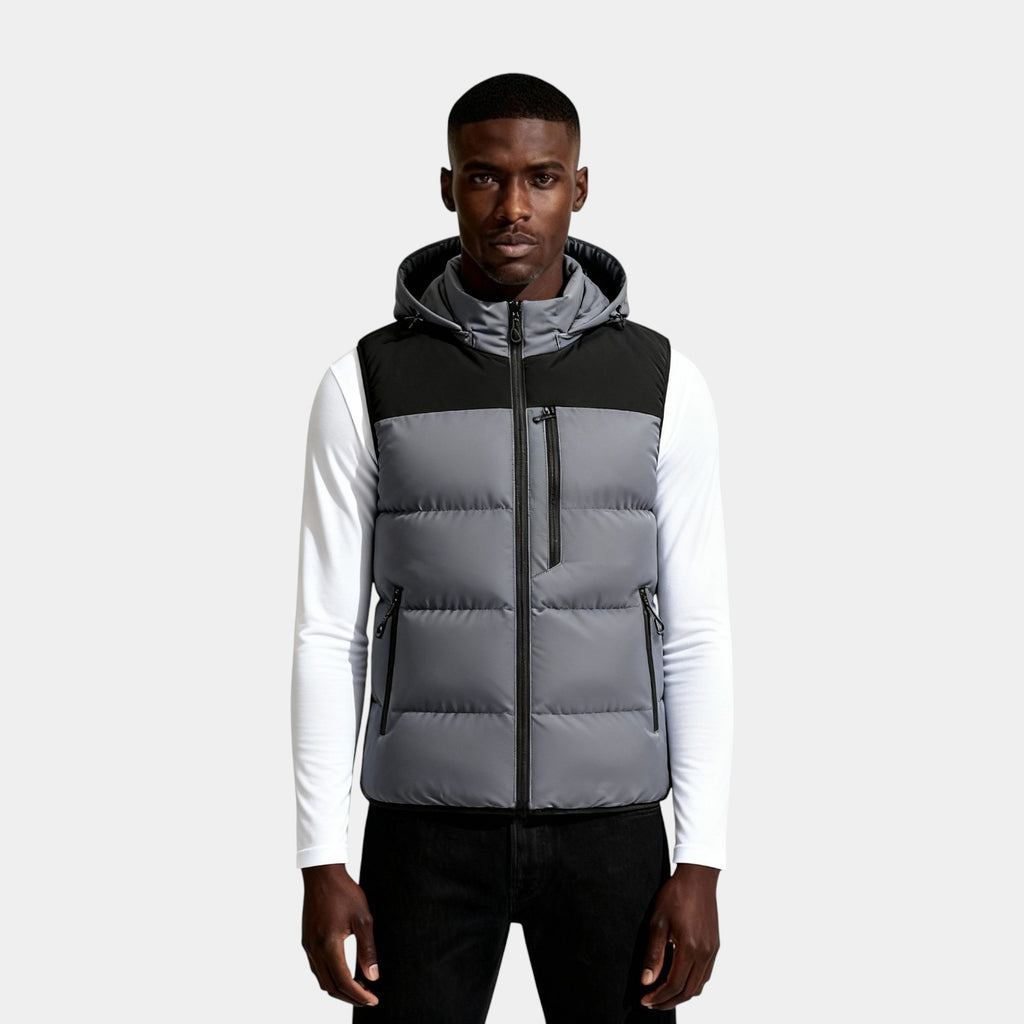 Hooded Puffer Vest Quilted Zip-Up Regular Fit for Men