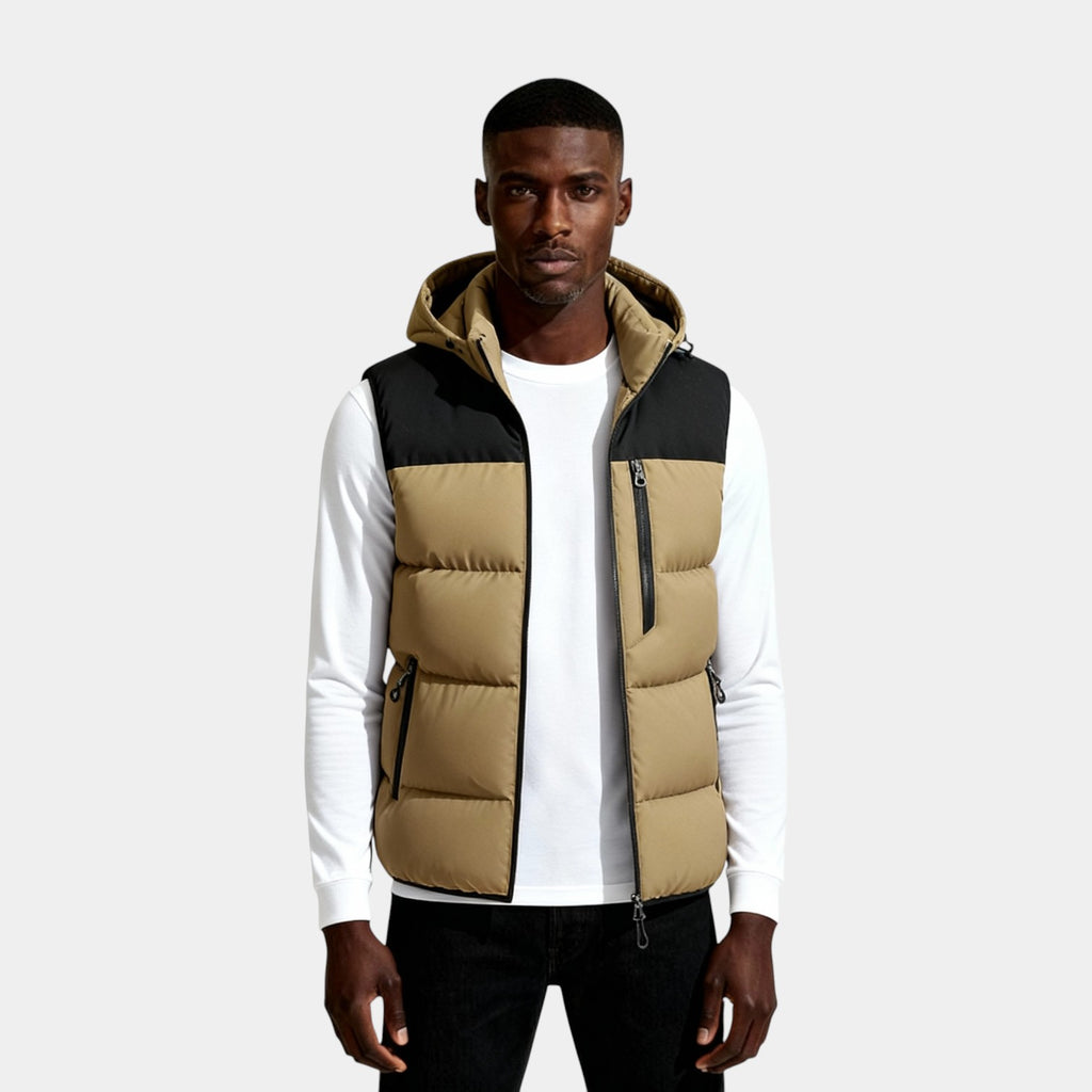 Hooded Puffer Vest Quilted Zip-Up Regular Fit for Men
