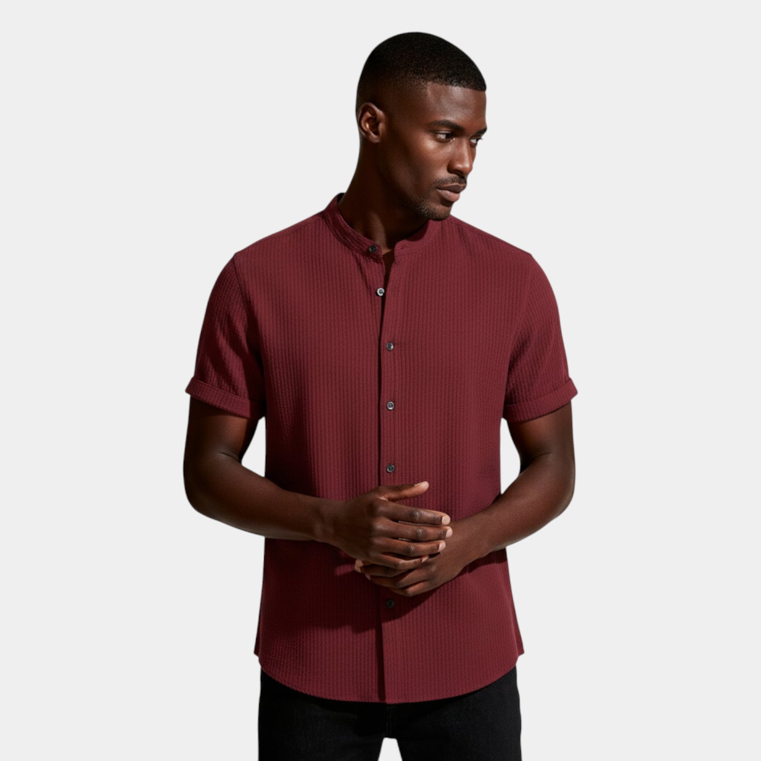 Textured Short Sleeve Button-Up Shirt Regular Fit for Men