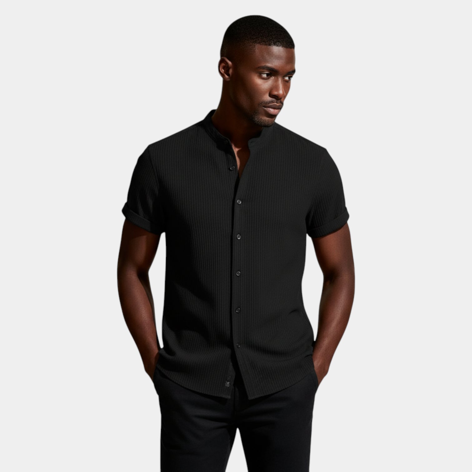 Textured Short Sleeve Button-Up Shirt Regular Fit for Men
