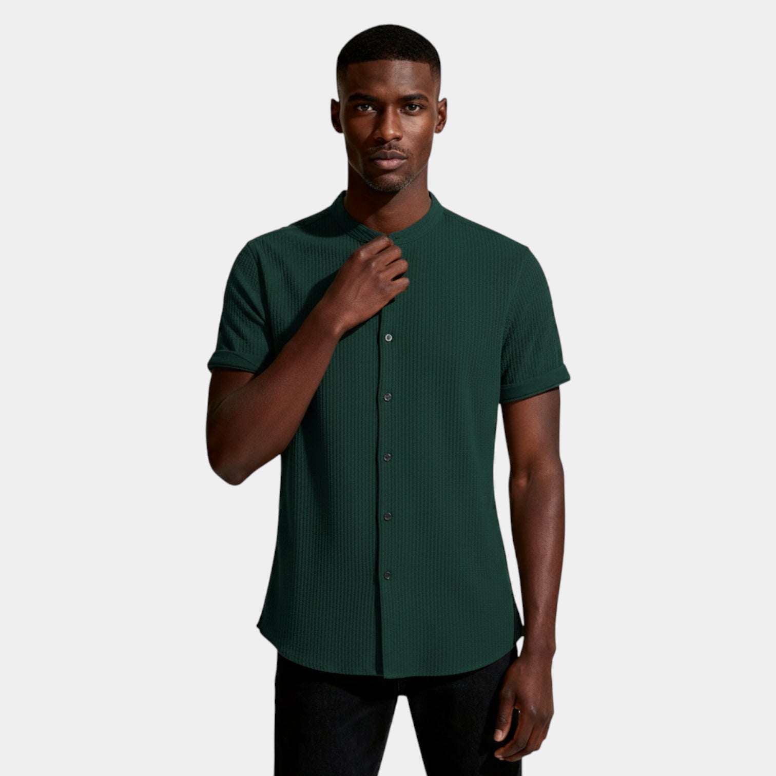 Textured Short Sleeve Button-Up Shirt Regular Fit for Men