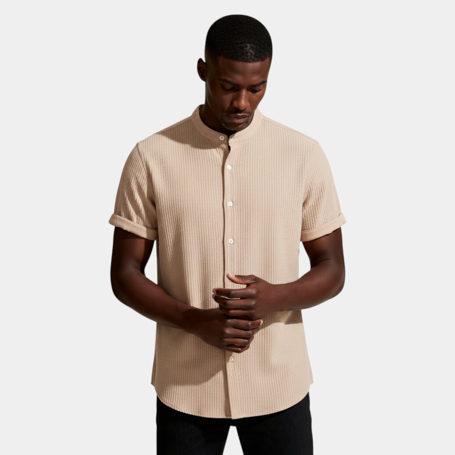 Textured Short Sleeve Button-Up Shirt Regular Fit for Men