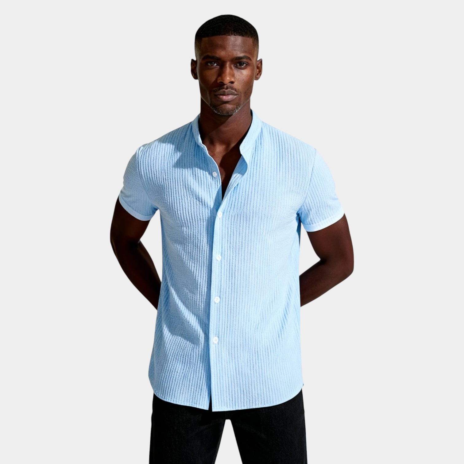 Textured Short Sleeve Button-Up Shirt Regular Fit for Men