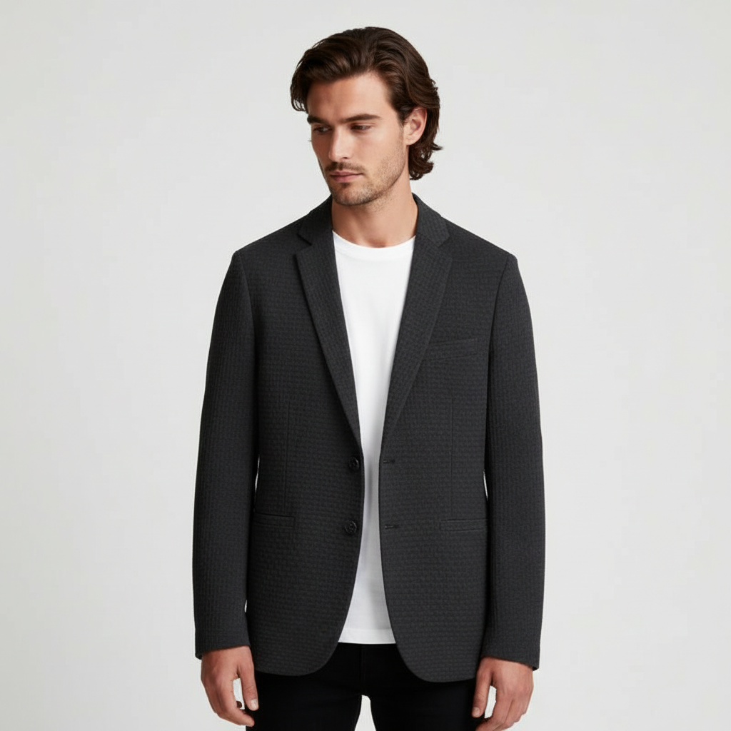 Single-Breasted Structured Blazer Notch Lapel for Men