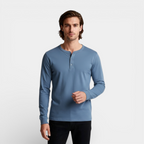Long Sleeve Henley Shirt Button Placket Regular Fit for Men