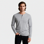 Long Sleeve Henley Shirt Button Placket Regular Fit for Men