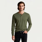 Long Sleeve Henley Shirt Button Placket Regular Fit for Men