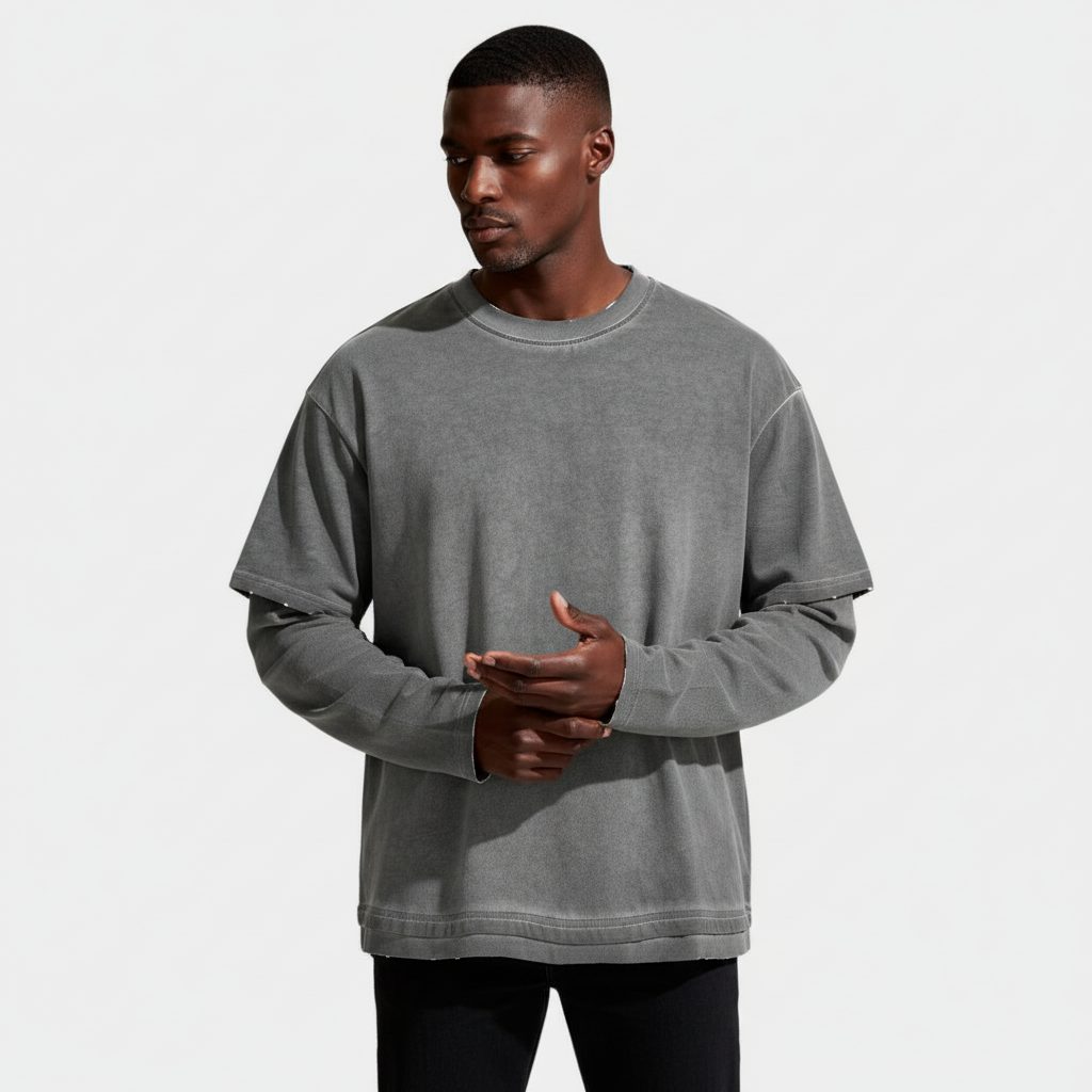 Layered Sleeve Long Sleeve T-Shirt Relaxed Fit for Men