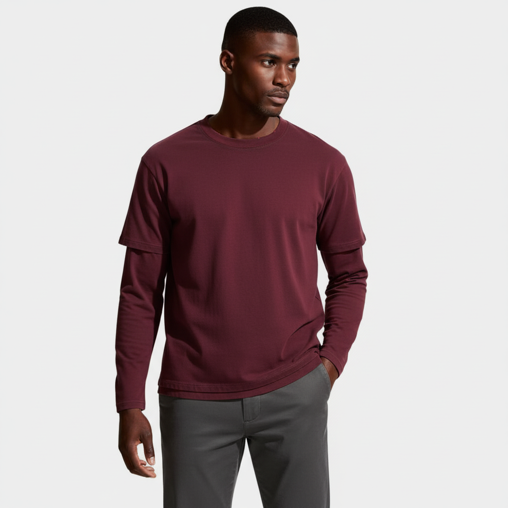 Layered Sleeve Long Sleeve T-Shirt Relaxed Fit for Men
