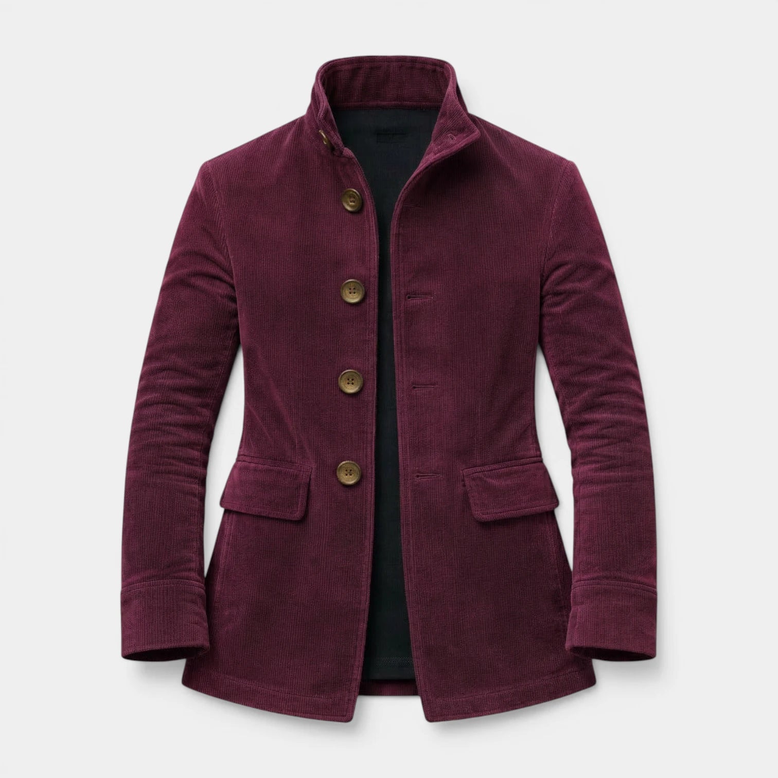 Stand Collar Corduroy Button-Up Jacket Regular Fit for Men