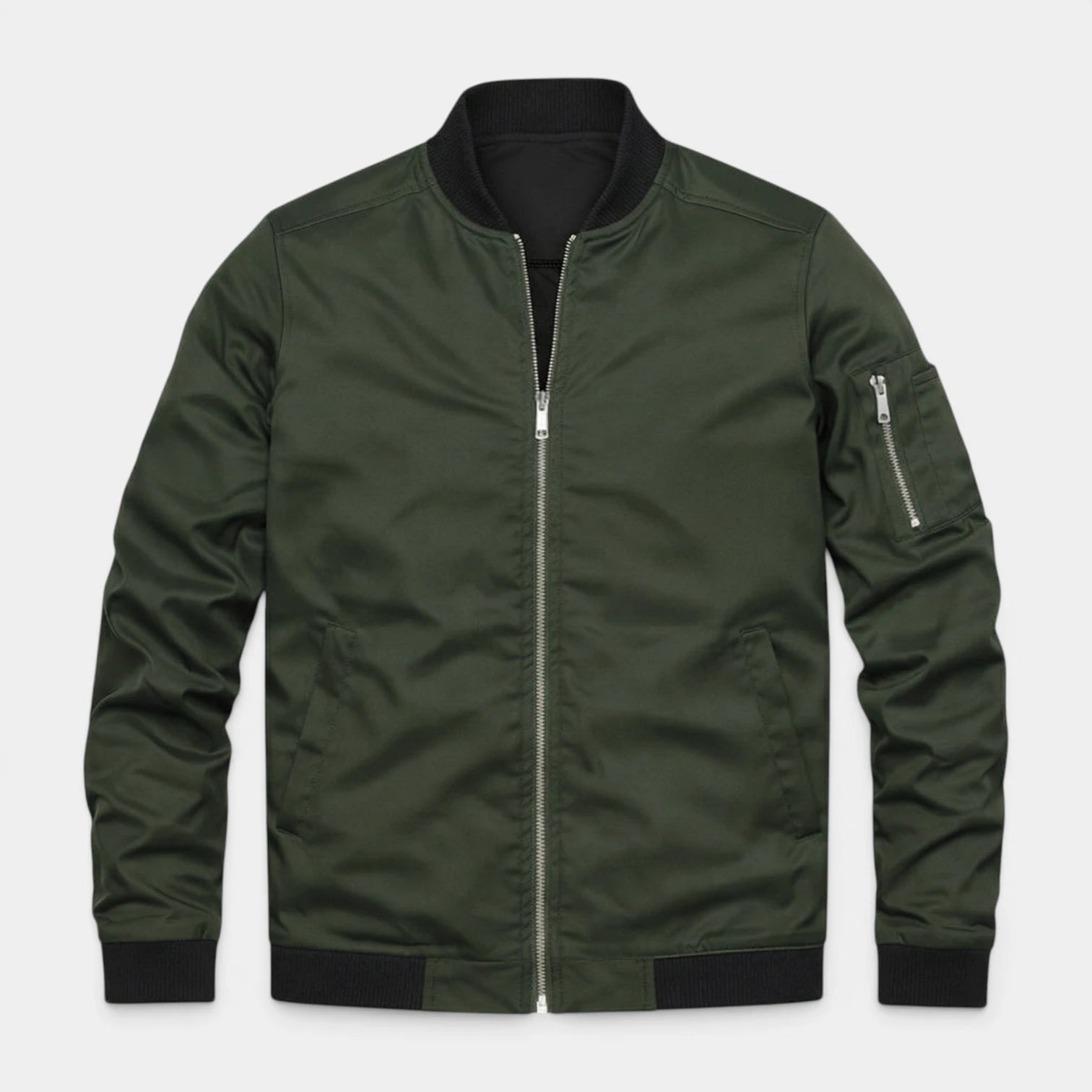 Slim Fit Zip-Up Bomber Jacket Ribbed for Men