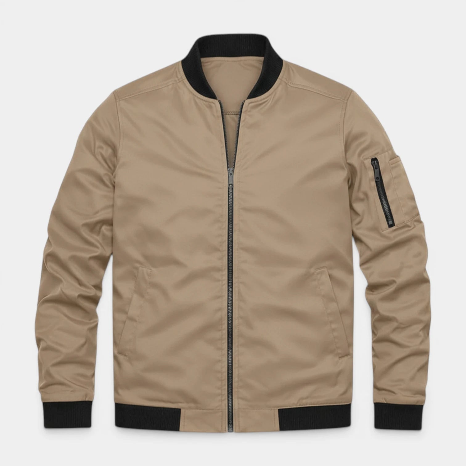 Slim Fit Zip-Up Bomber Jacket Ribbed for Men