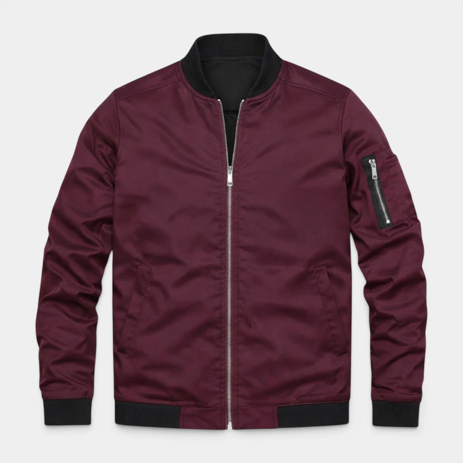 Slim Fit Zip-Up Bomber Jacket Ribbed for Men
