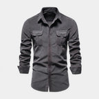 Button-Up Shirt Dual Chest Pockets Structured Fit for Men