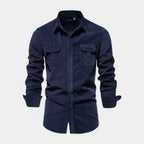Button-Up Shirt Dual Chest Pockets Structured Fit for Men