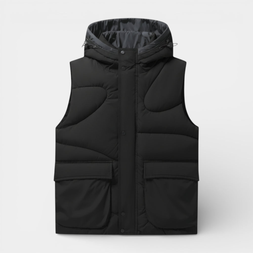 Snap-Front Hooded Quilted Vest Patch Pockets for Men