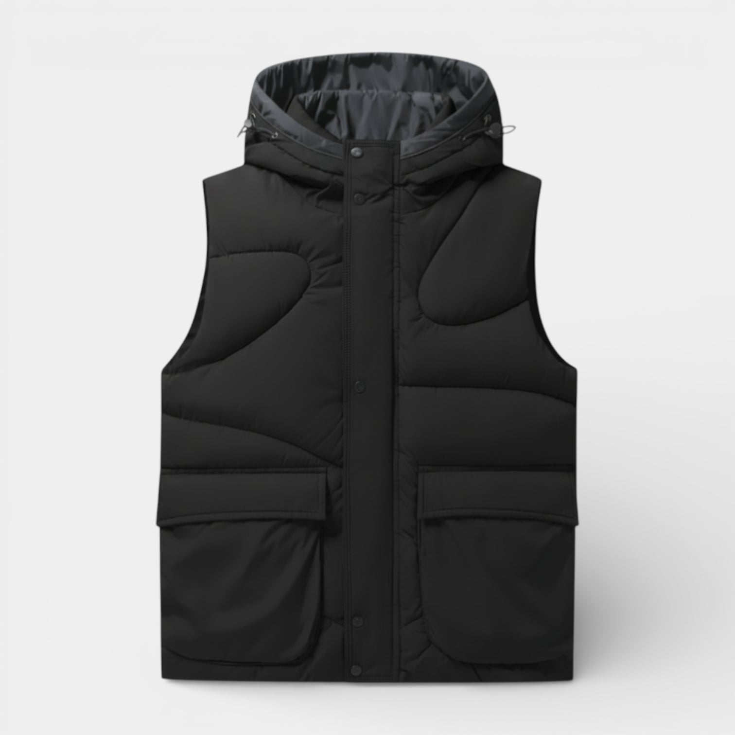 Snap-Front Hooded Quilted Vest Patch Pockets for Men