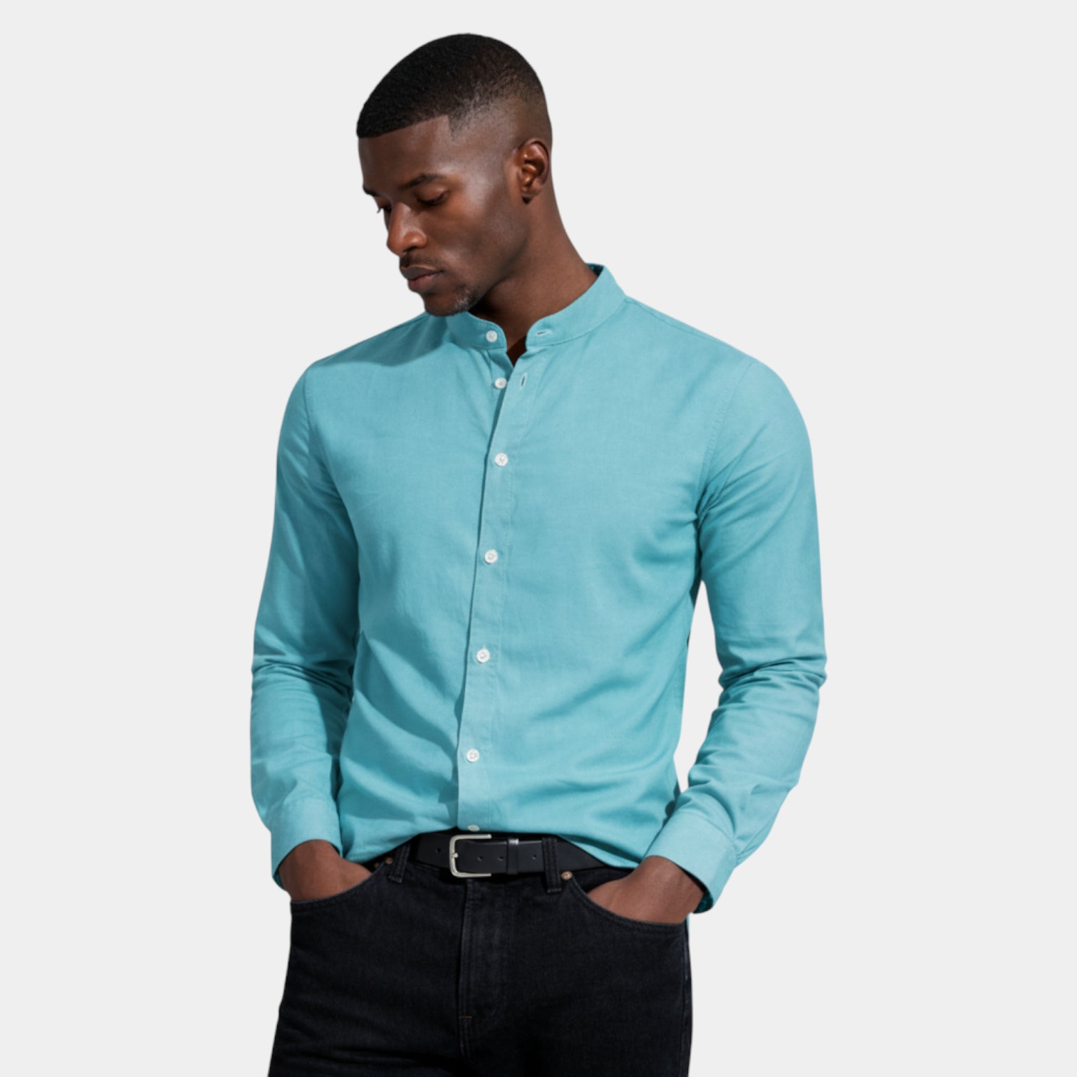 Band Collar Long Sleeve Shirt Slim Fit for Men