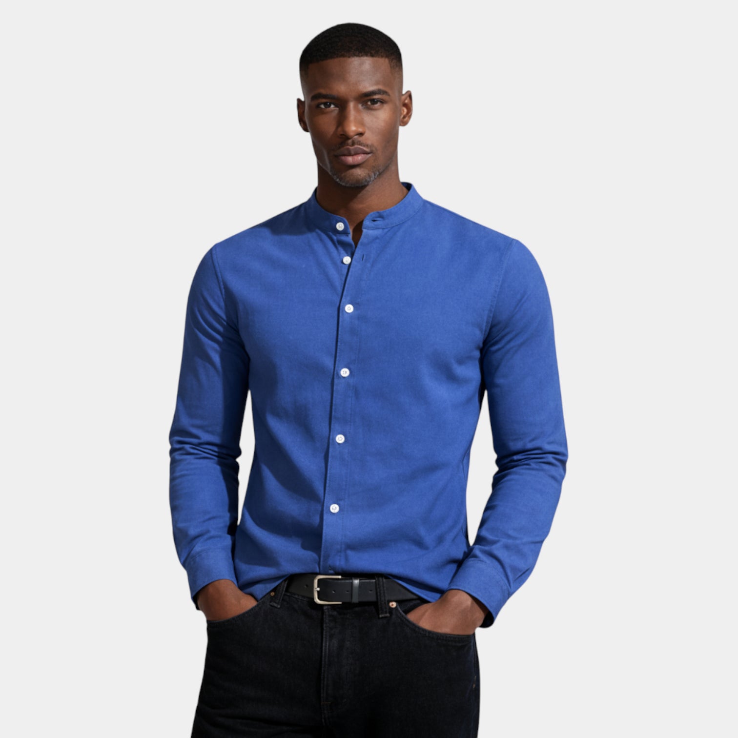 Band Collar Long Sleeve Shirt Slim Fit for Men