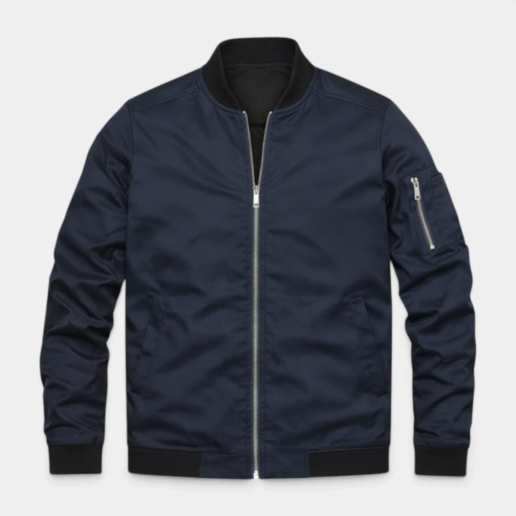 Slim Fit Zip-Up Bomber Jacket Ribbed for Men