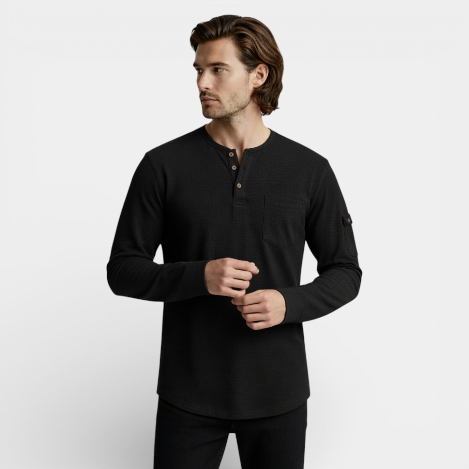 Long Sleeve Knit Henley Shirt Regular Fit for Men