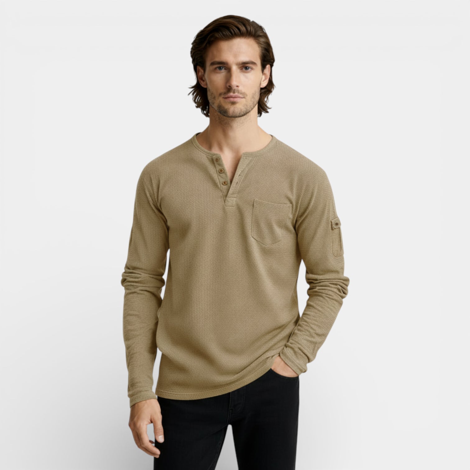 Long Sleeve Knit Henley Shirt Regular Fit for Men